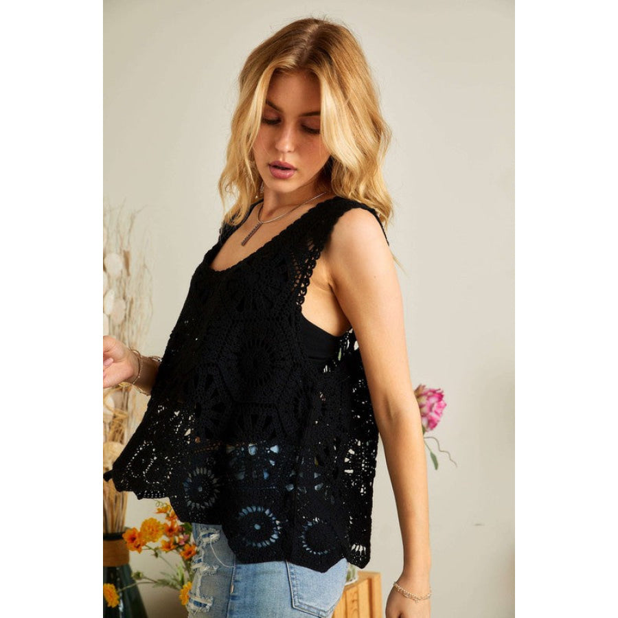 ADORA Crochet Wide Strap Tank Black / One Size Apparel and Accessories