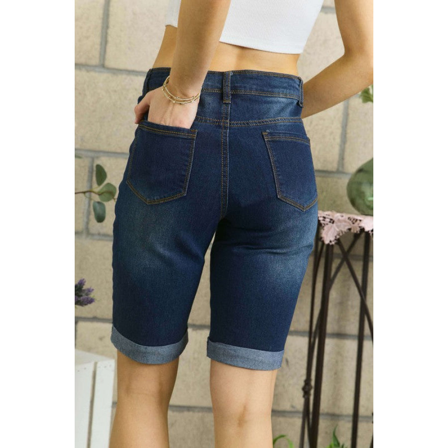 ADORA Distressed Denim Shorts with Pockets Apparel and Accessories