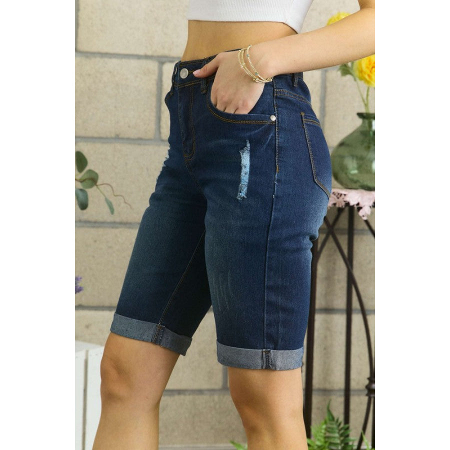 ADORA Distressed Denim Shorts with Pockets Apparel and Accessories