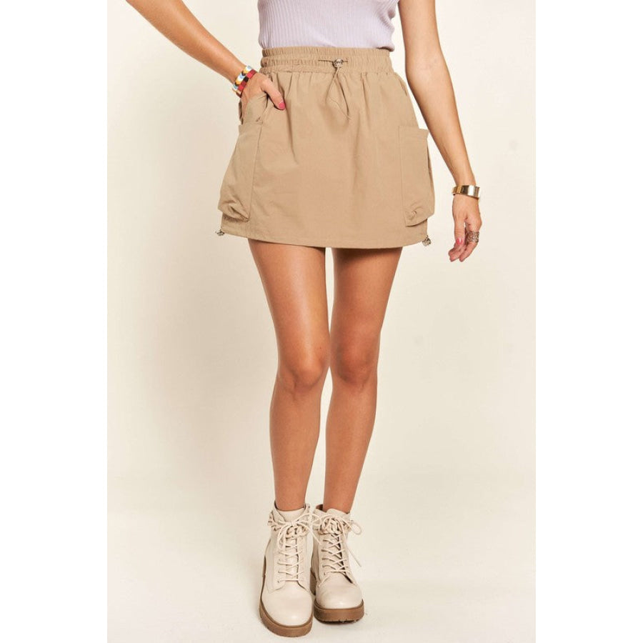 ADORA Drawstring Skort with Pockets Tan / S Apparel and Accessories