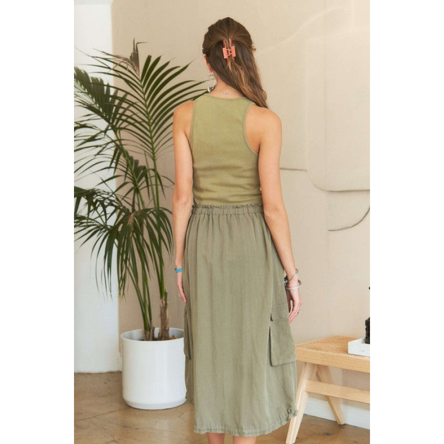 ADORA Drawstring Sleeveless Washed Dress Apparel and Accessories