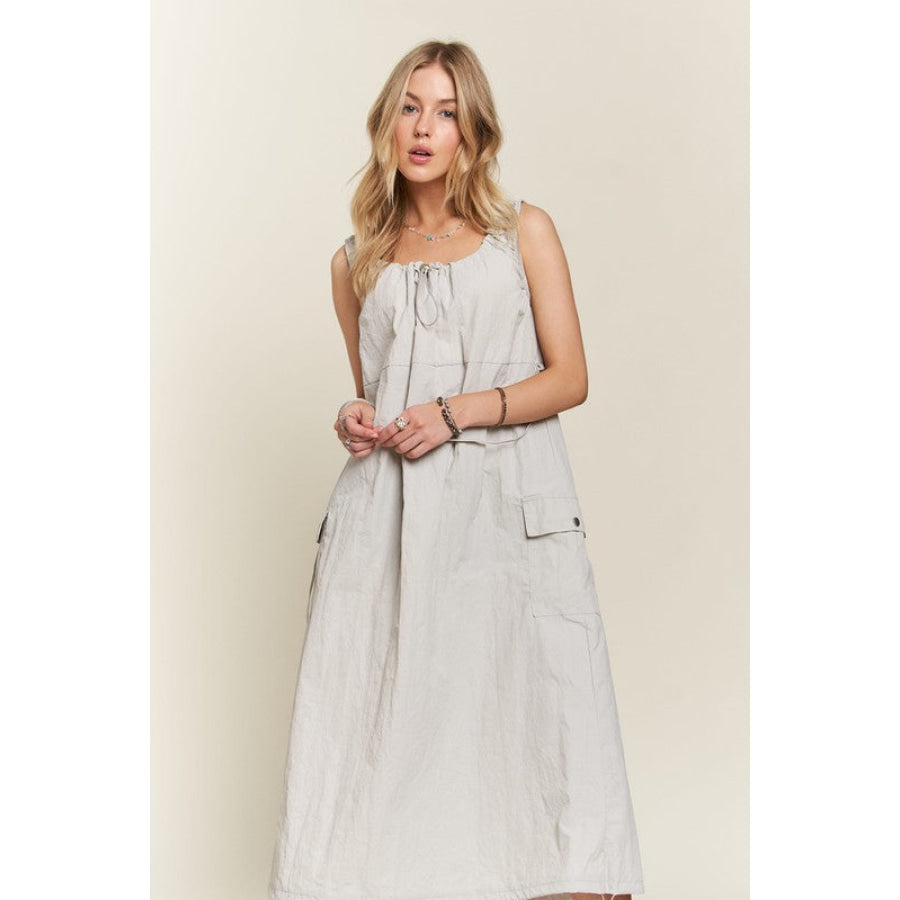 ADORA Drawstring Slit Back Cargo Dress Lt Grey / S Apparel and Accessories