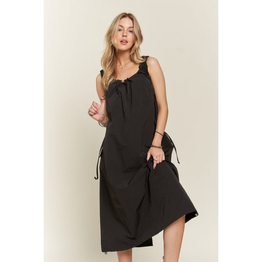 ADORA Drawstring Slit Back Cargo Dress Black / S Apparel and Accessories