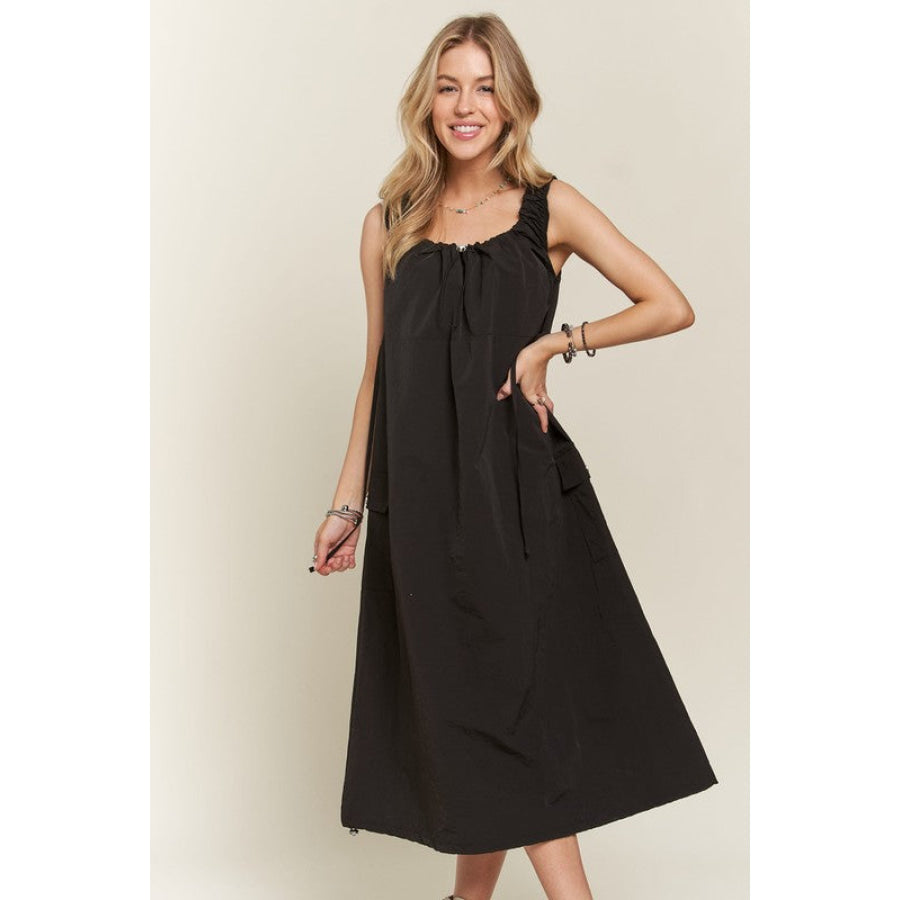 ADORA Drawstring Slit Back Cargo Dress Black / S Apparel and Accessories