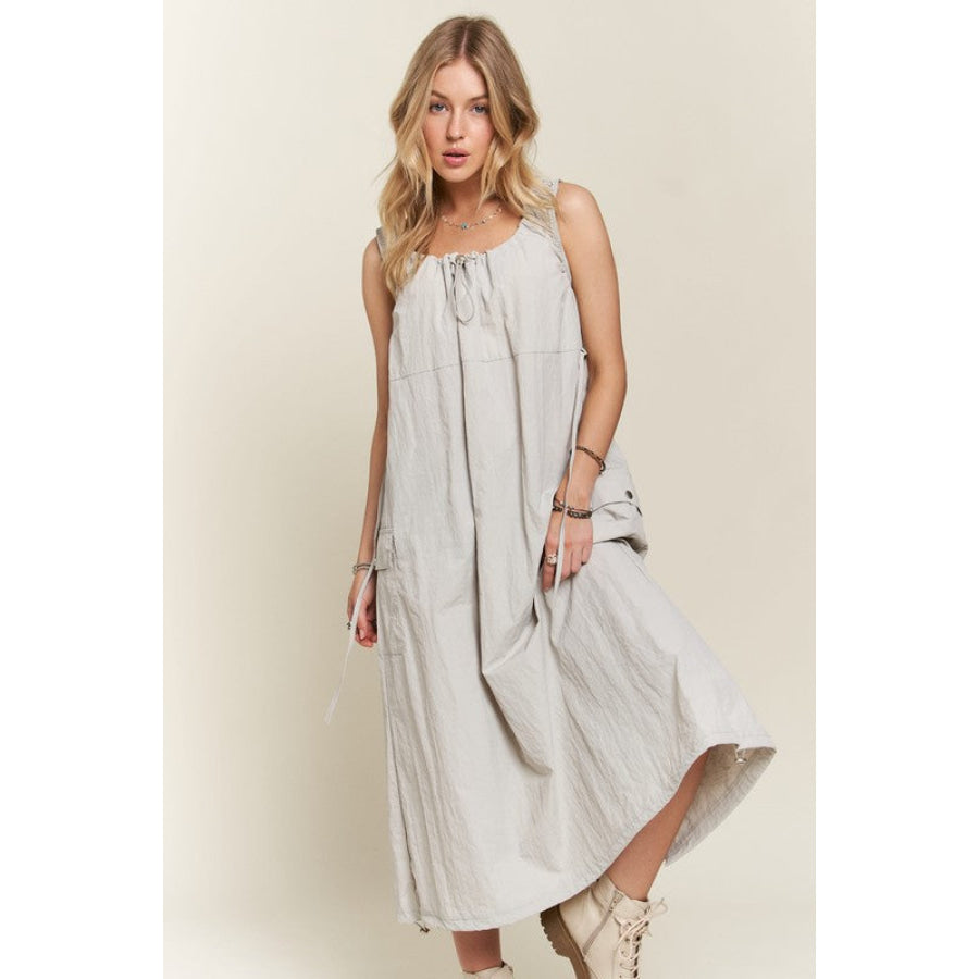 ADORA Drawstring Slit Back Cargo Dress Lt Grey / S Apparel and Accessories