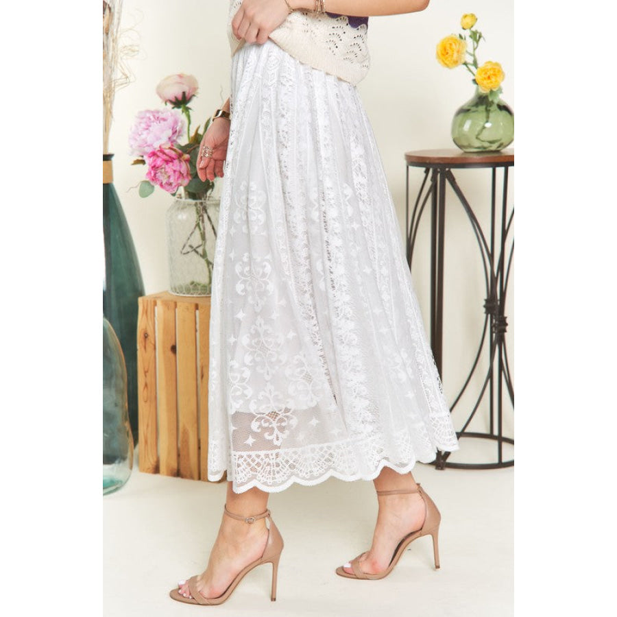 ADORA Elastic Waist Lace Midi Skirt Apparel and Accessories