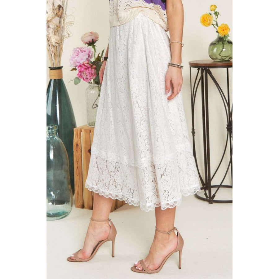 ADORA Elastic Waist Lace Midi Skirt Apparel and Accessories