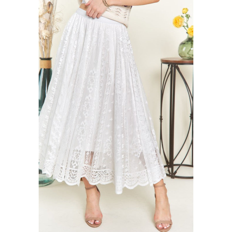 ADORA Elastic Waist Lace Midi Skirt White / S Apparel and Accessories