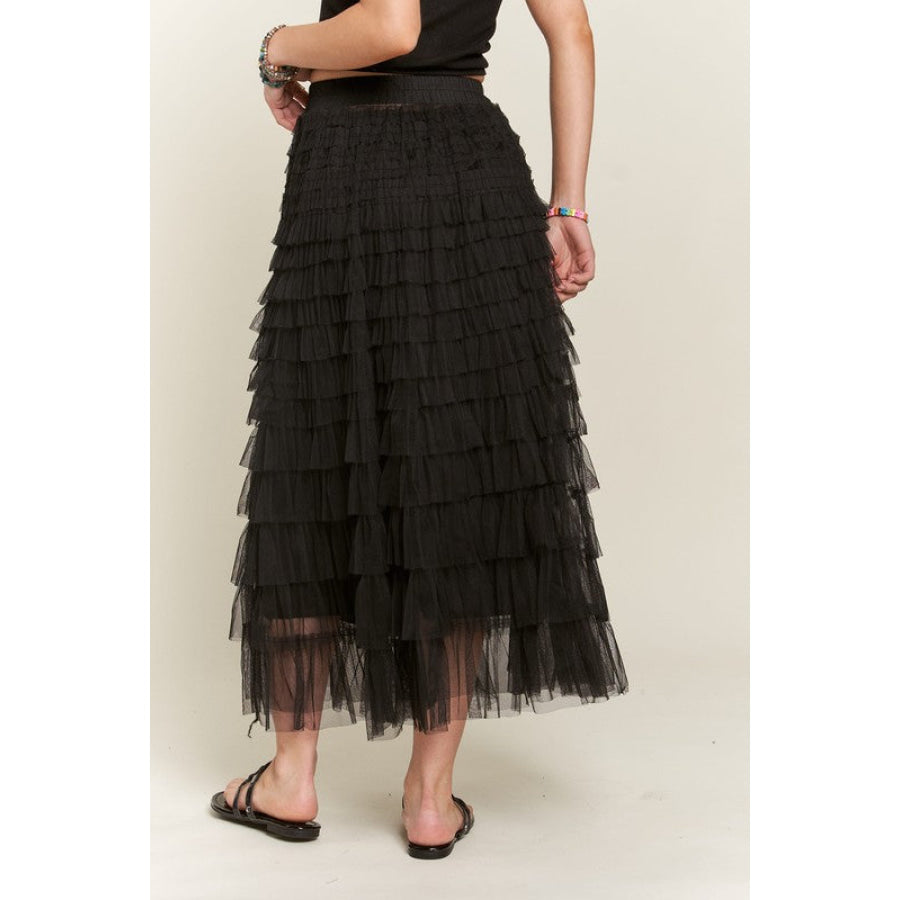 ADORA Elastic Waist Layered Mesh Midi Skirt Apparel and Accessories