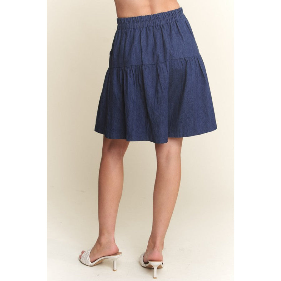 ADORA Elastic Waist Wide Leg Denim Shorts Apparel and Accessories