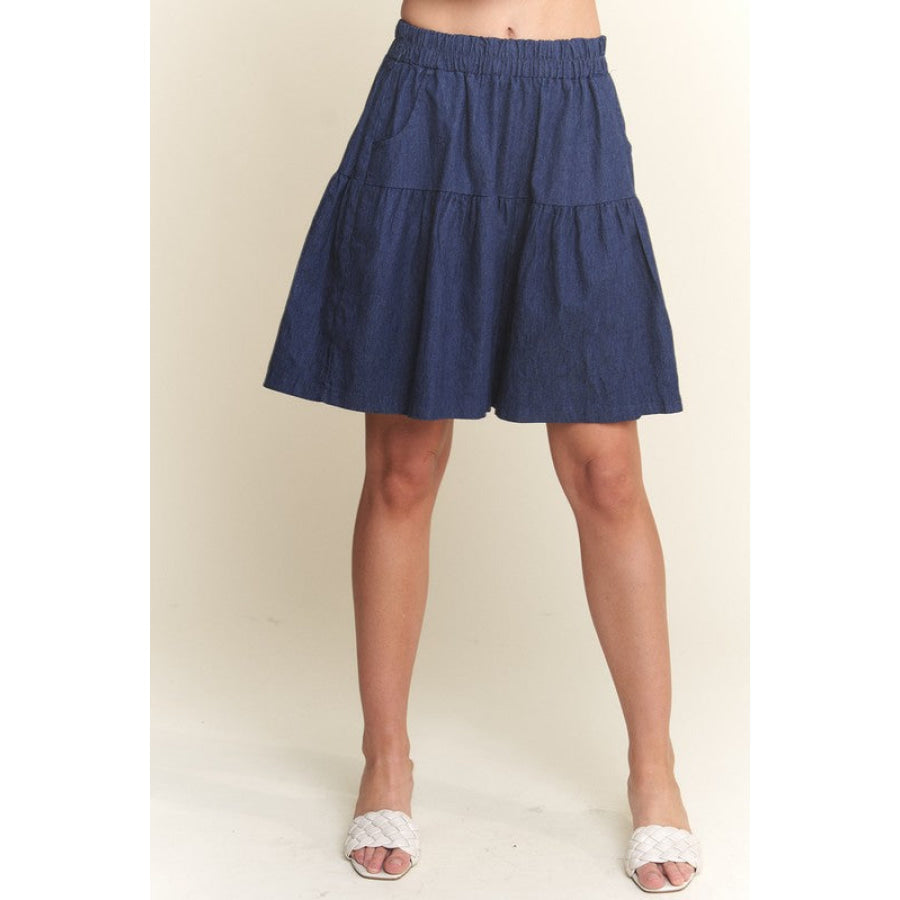 ADORA Elastic Waist Wide Leg Denim Shorts Apparel and Accessories