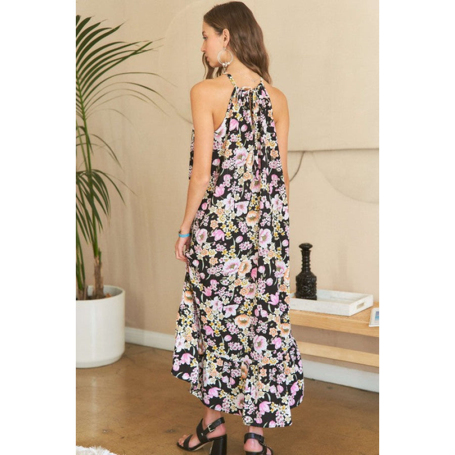 ADORA Floral Grecian Neck Midi Dress Apparel and Accessories