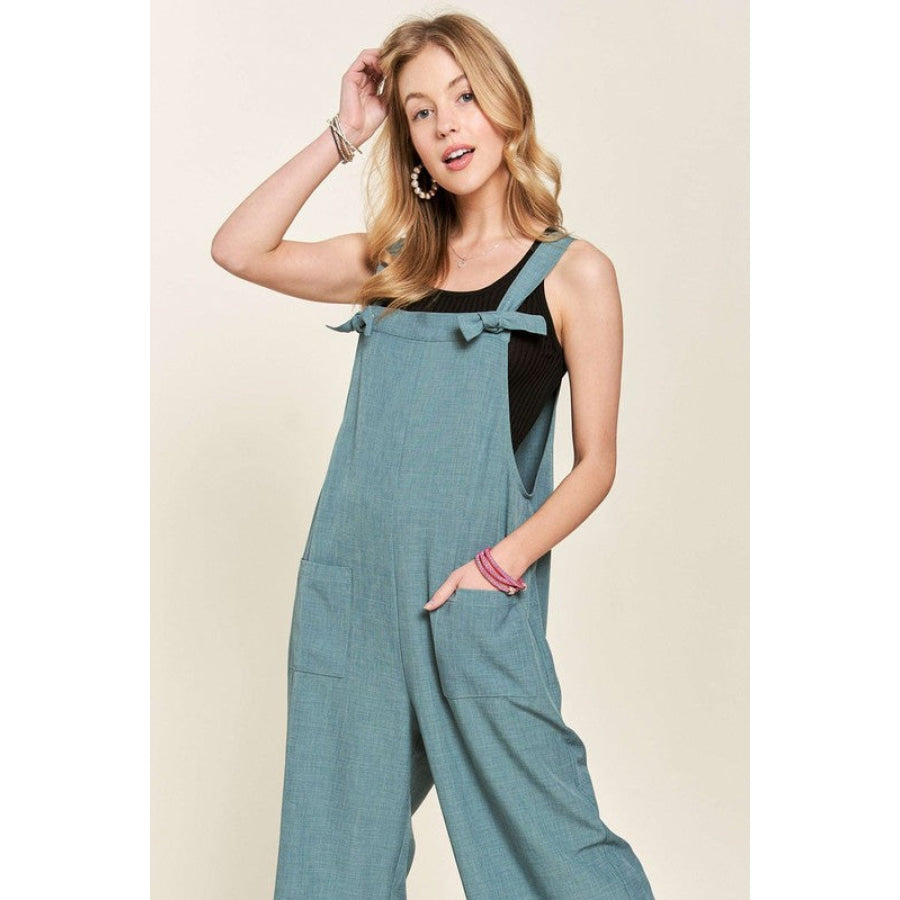 ADORA Knotted Wide Strap Wide Leg Overalls Air Force Blue / S Apparel and Accessories