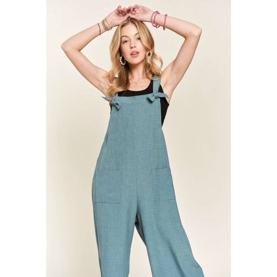 ADORA Knotted Wide Strap Wide Leg Overalls Apparel and Accessories