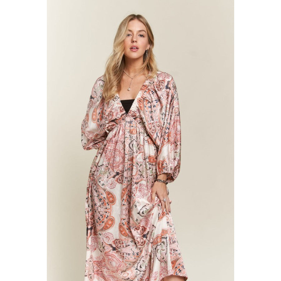 ADORA Printed V-Neck Batwing Sleeve Dress Apparel and Accessories