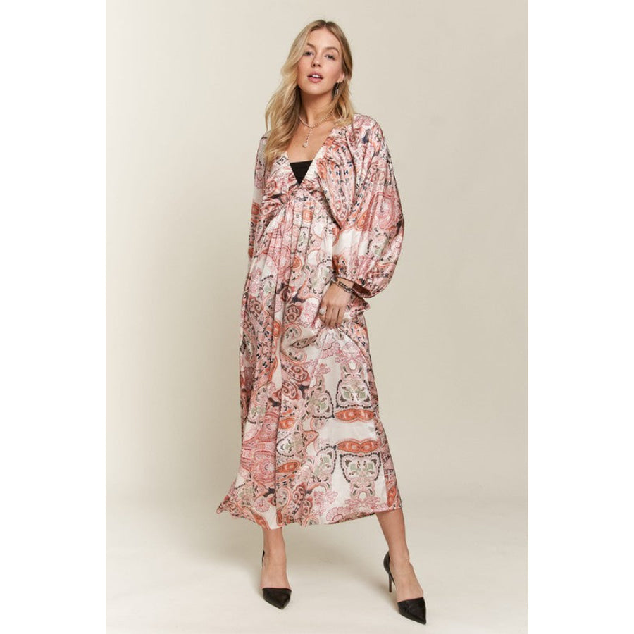 ADORA Printed V-Neck Batwing Sleeve Dress Apparel and Accessories