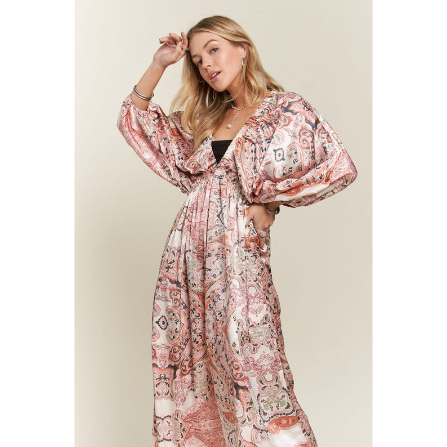 ADORA Printed V-Neck Batwing Sleeve Dress Apparel and Accessories