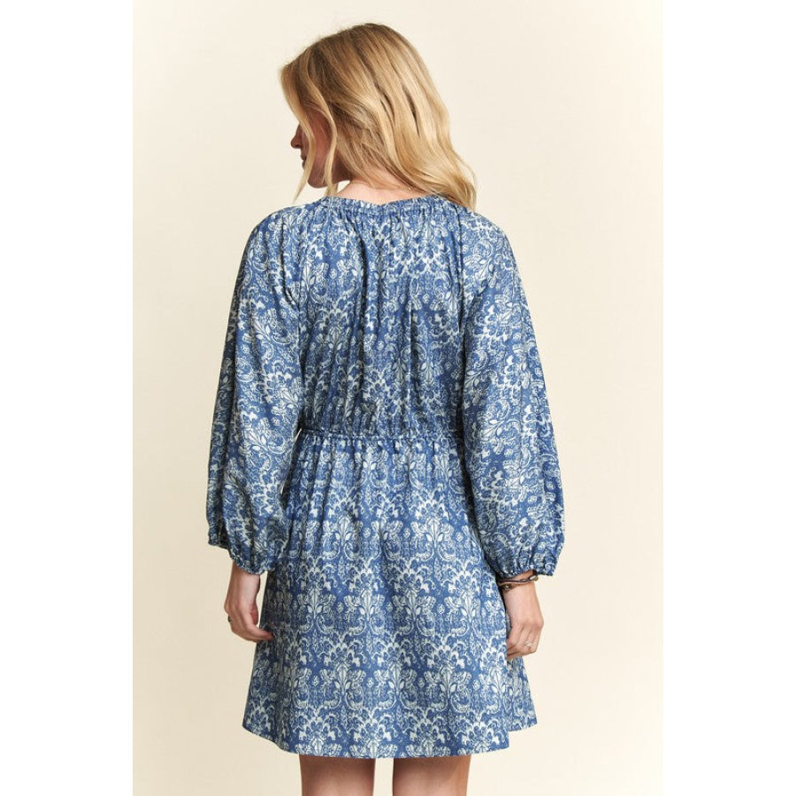 ADORA Printed V-Neck Batwing Sleeve Mini Dress Apparel and Accessories