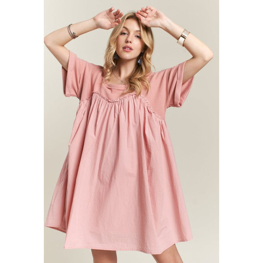 ADORA Round Neck Half Sleeve Babydoll Dress Apparel and Accessories