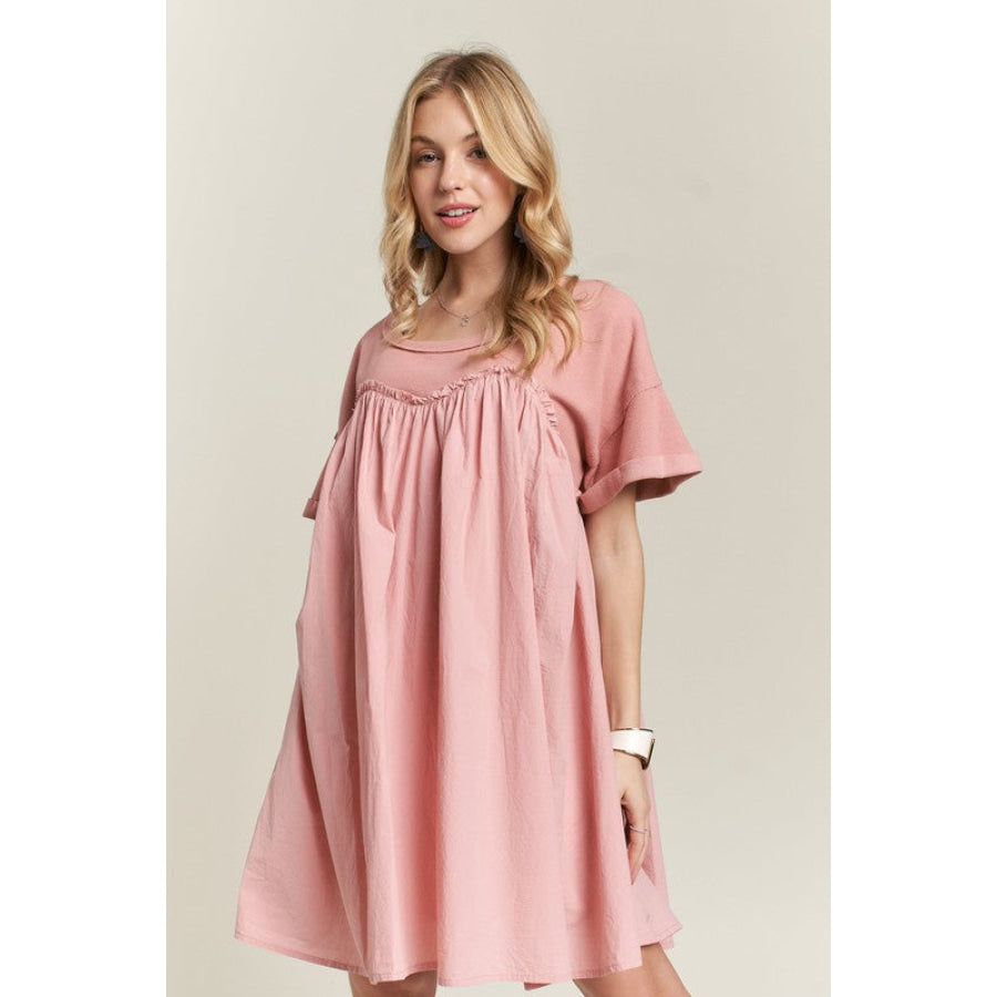 ADORA Round Neck Half Sleeve Babydoll Dress Apparel and Accessories