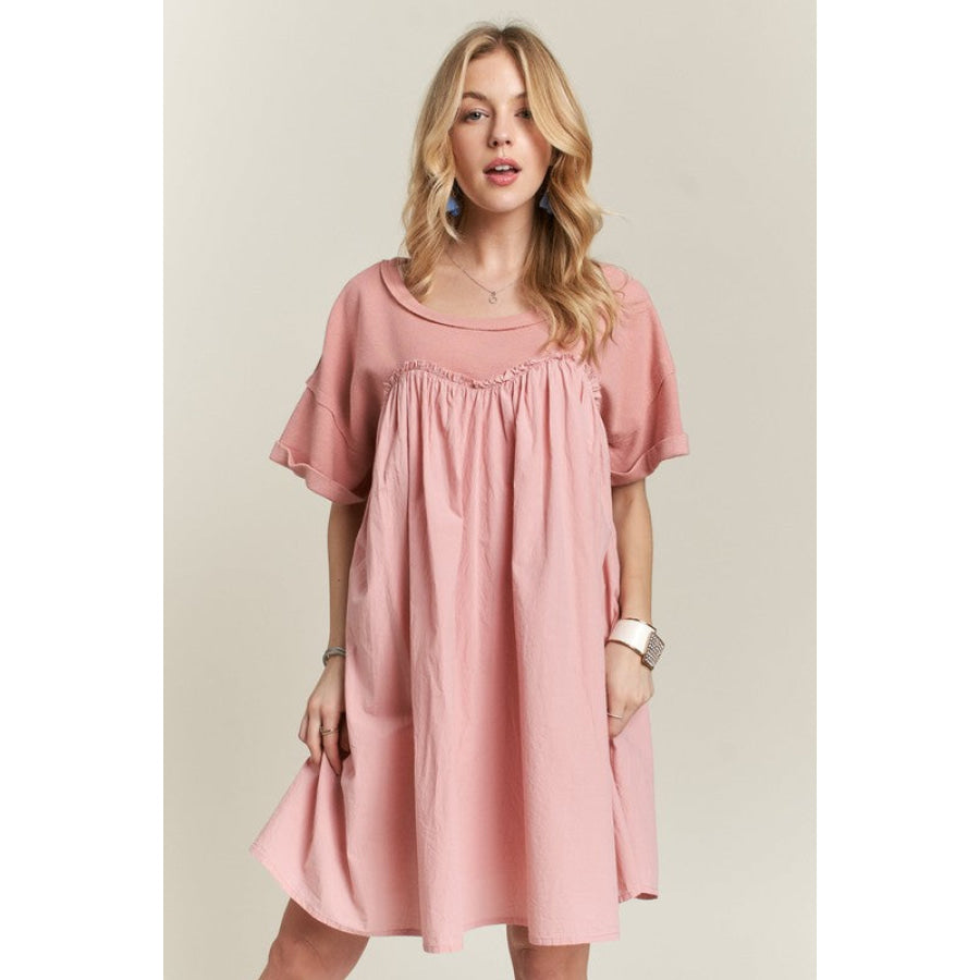 ADORA Round Neck Half Sleeve Babydoll Dress Apparel and Accessories