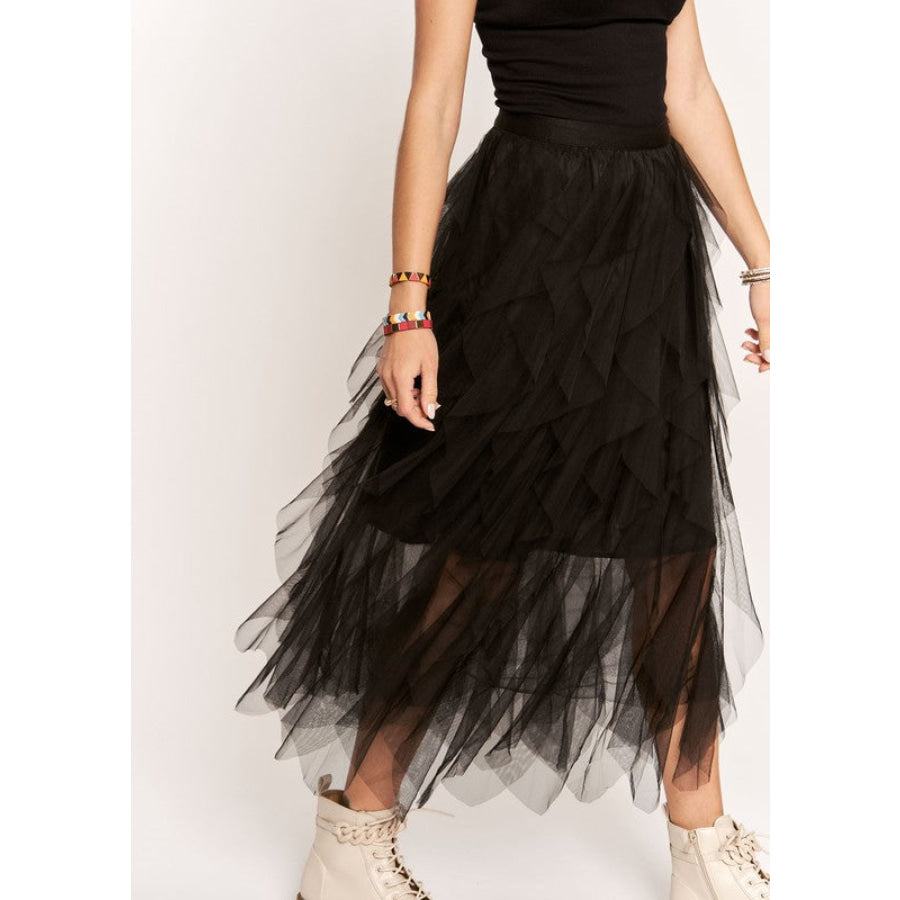 ADORA Ruffled Elastic Waist Midi Skirt Apparel and Accessories