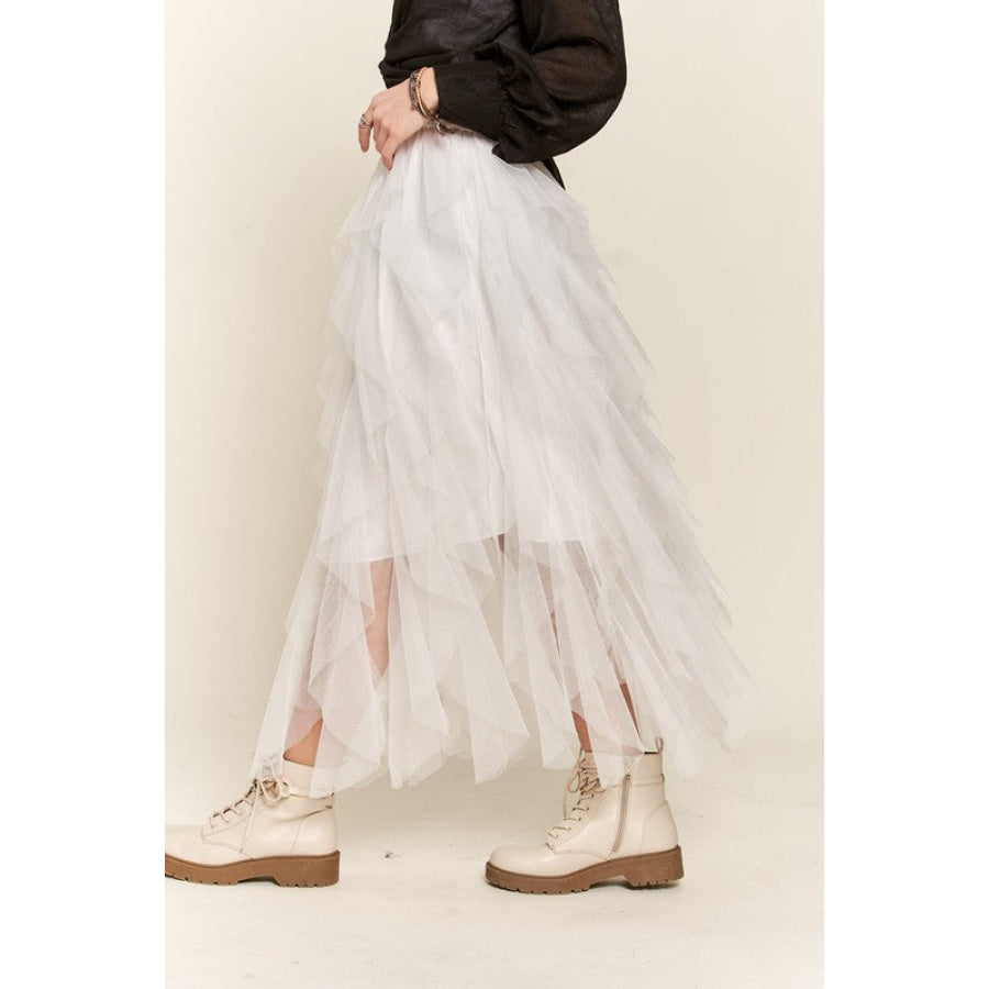 ADORA Ruffled Elastic Waist Midi Skirt Apparel and Accessories