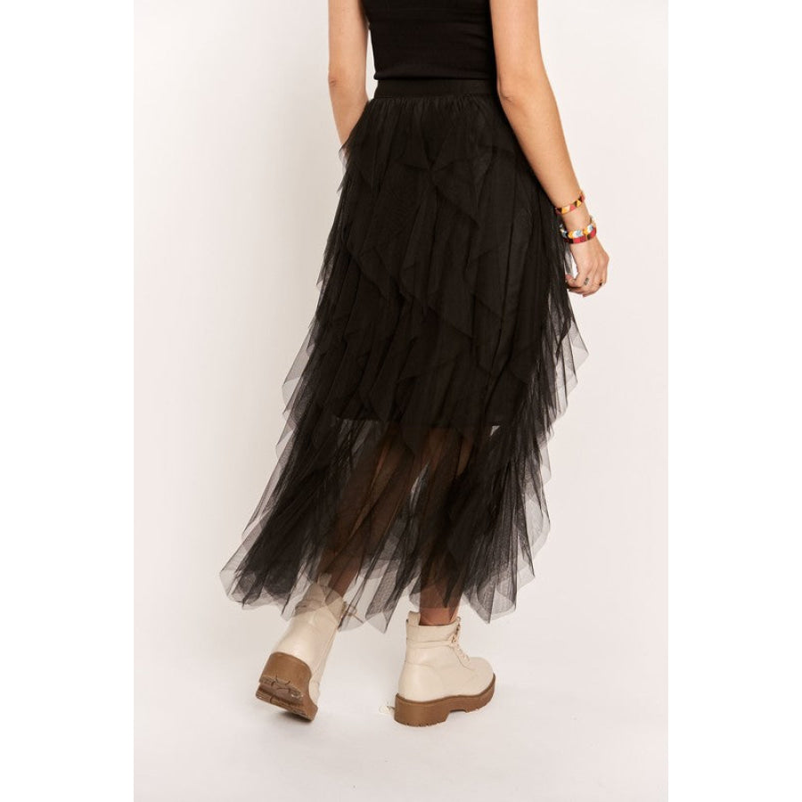 ADORA Ruffled Elastic Waist Midi Skirt Apparel and Accessories