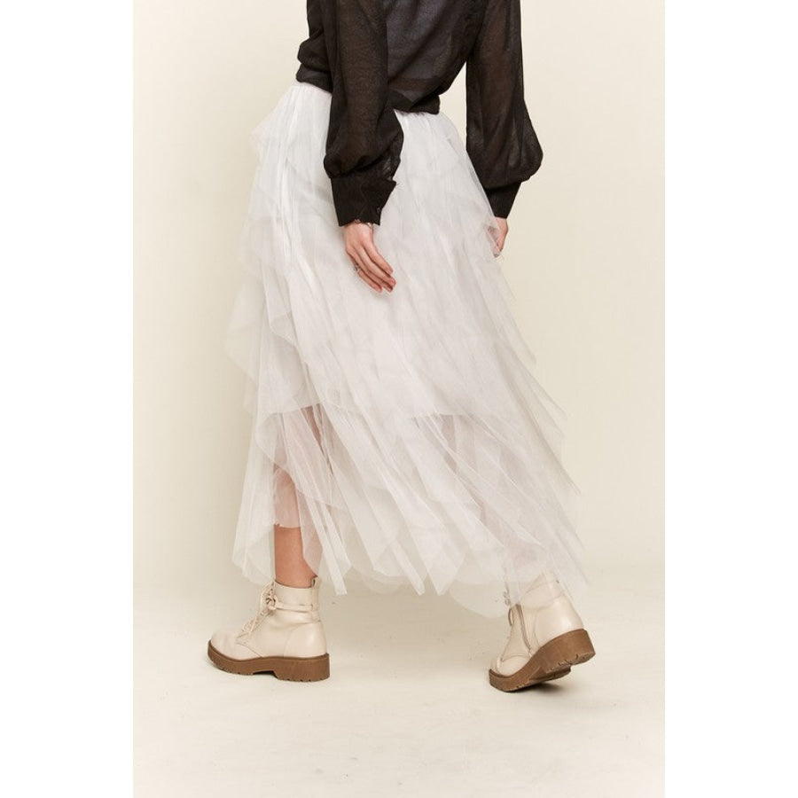 ADORA Ruffled Elastic Waist Midi Skirt Apparel and Accessories