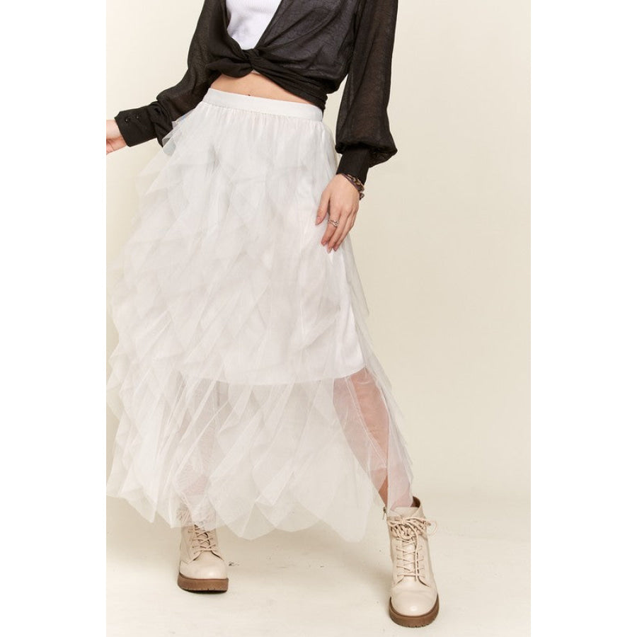 ADORA Ruffled Elastic Waist Midi Skirt White / S/M Apparel and Accessories