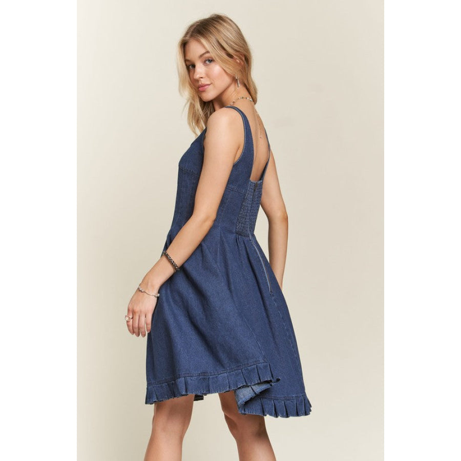 ADORA Smocked Back Square Neck Denim Dress Apparel and Accessories