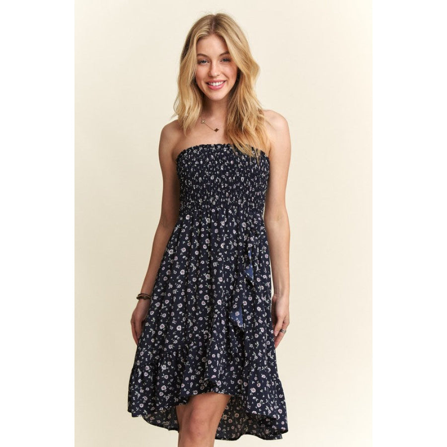 ADORA Smocked Floral Tube Dress with Pockets Apparel and Accessories