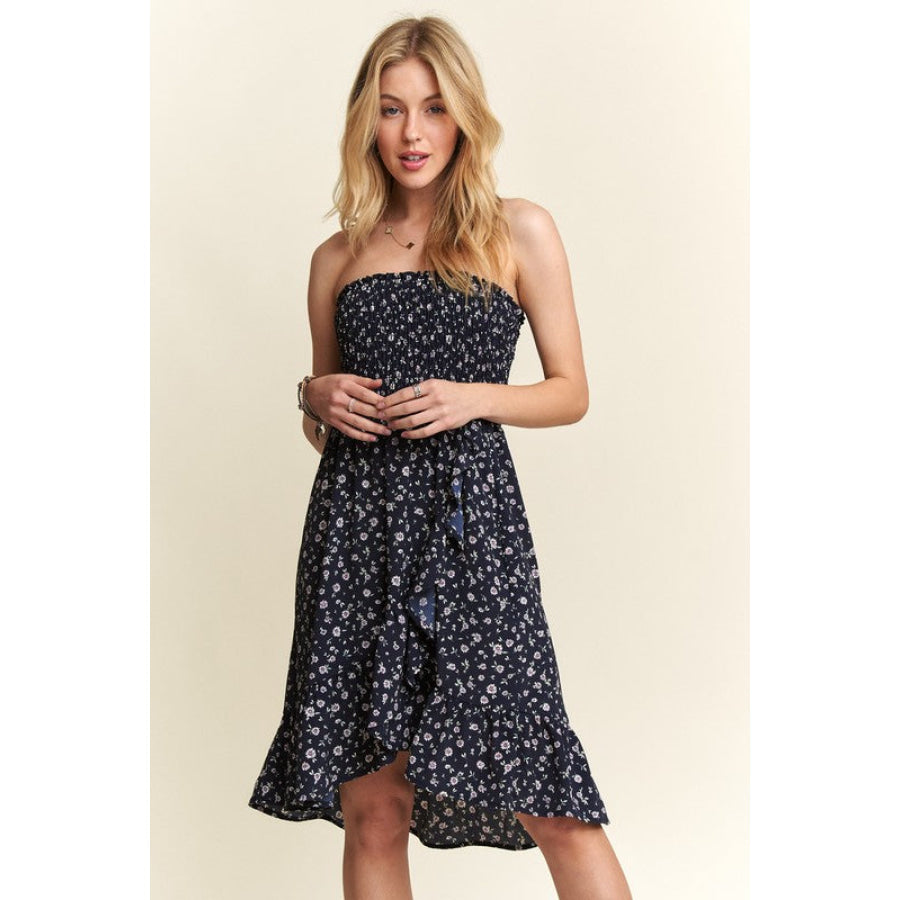 ADORA Smocked Floral Tube Dress with Pockets Apparel and Accessories