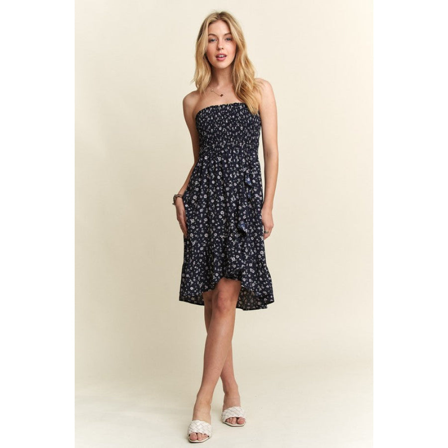 ADORA Smocked Floral Tube Dress with Pockets Apparel and Accessories