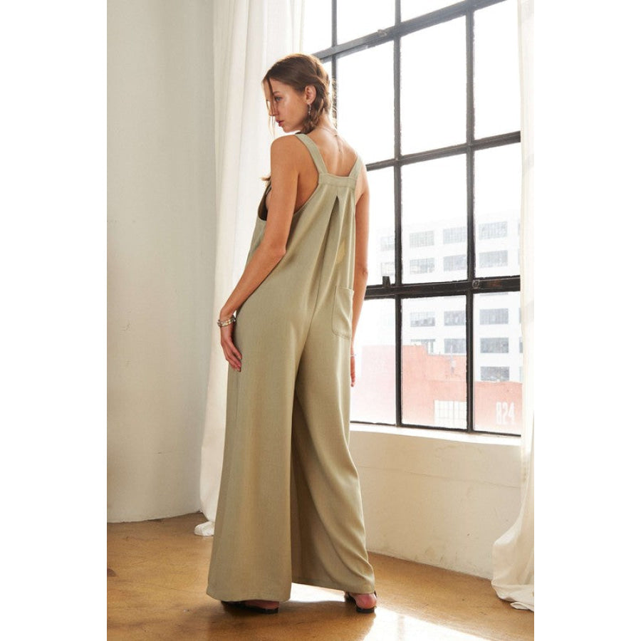 ADORA Square Neck Wide Leg Overalls with Pockets Apparel and Accessories