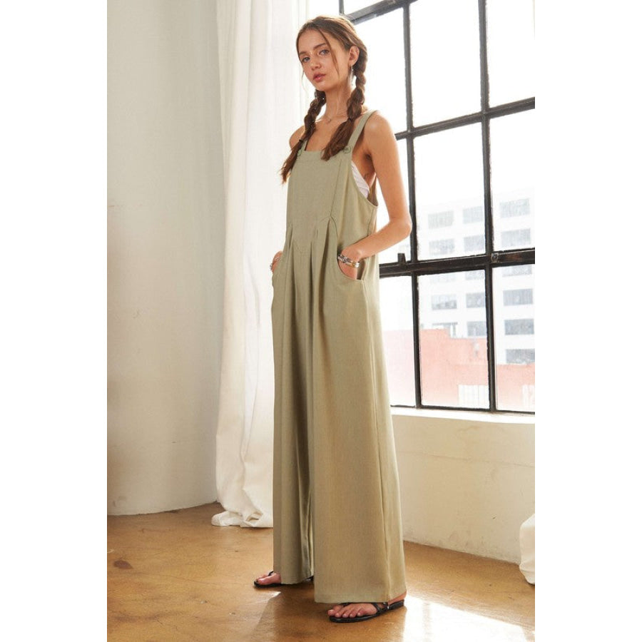 ADORA Square Neck Wide Leg Overalls with Pockets Apparel and Accessories