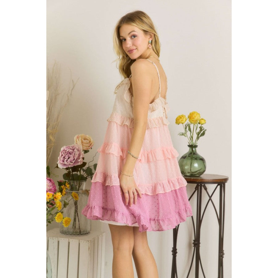 ADORA Swiss Dot Ruffled Tiered Mini Dress Apparel and Accessories