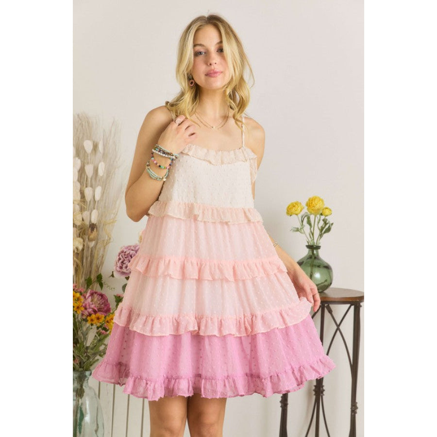 ADORA Swiss Dot Ruffled Tiered Mini Dress Apparel and Accessories