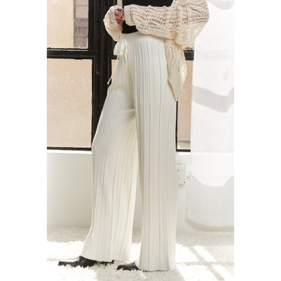 ADORA Tied Wide Leg Knit Pants OFF WHITE / S Apparel and Accessories