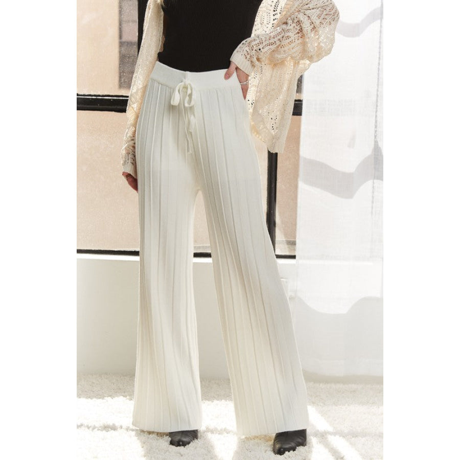 ADORA Tied Wide Leg Knit Pants OFF WHITE / S Apparel and Accessories