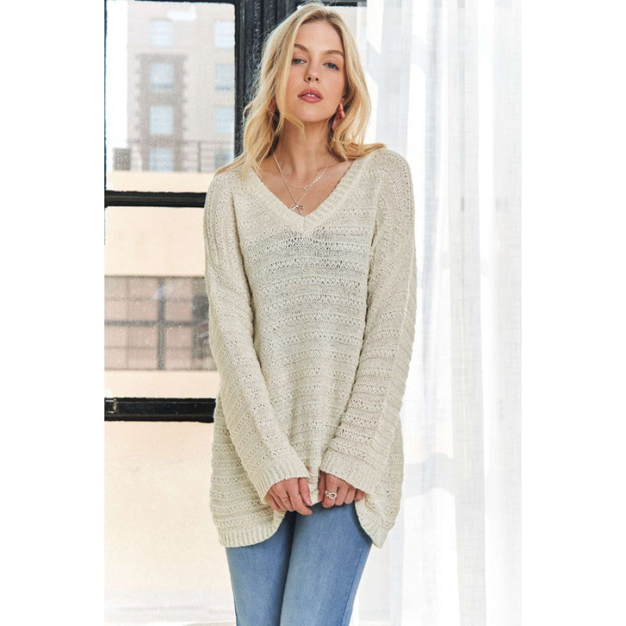 ADORA V-Neck Drop Shoulder Long Sleeve Sweater Apparel and Accessories