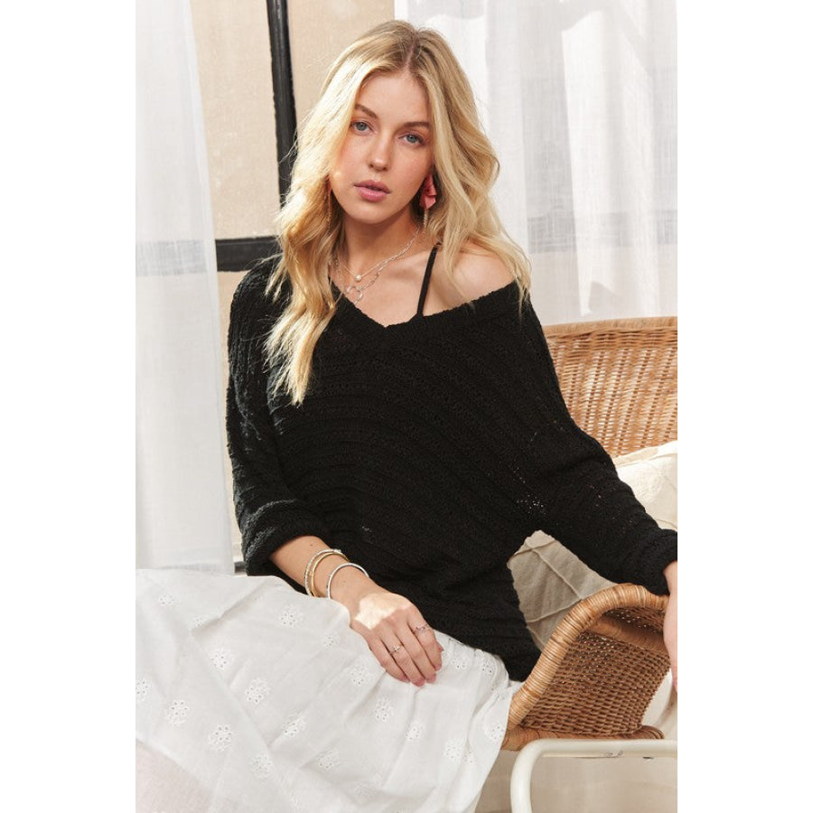 ADORA V-Neck Drop Shoulder Long Sleeve Sweater Apparel and Accessories