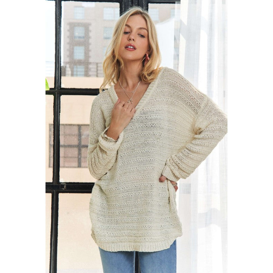 ADORA V-Neck Drop Shoulder Long Sleeve Sweater Ivory / S/M Apparel and Accessories