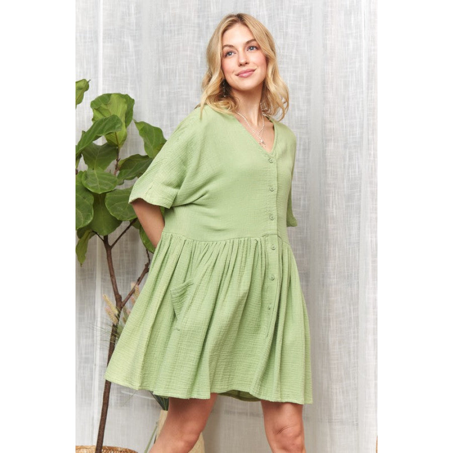 ADORA V-Neck Half Sleeve Dress with Pockets Apparel and Accessories