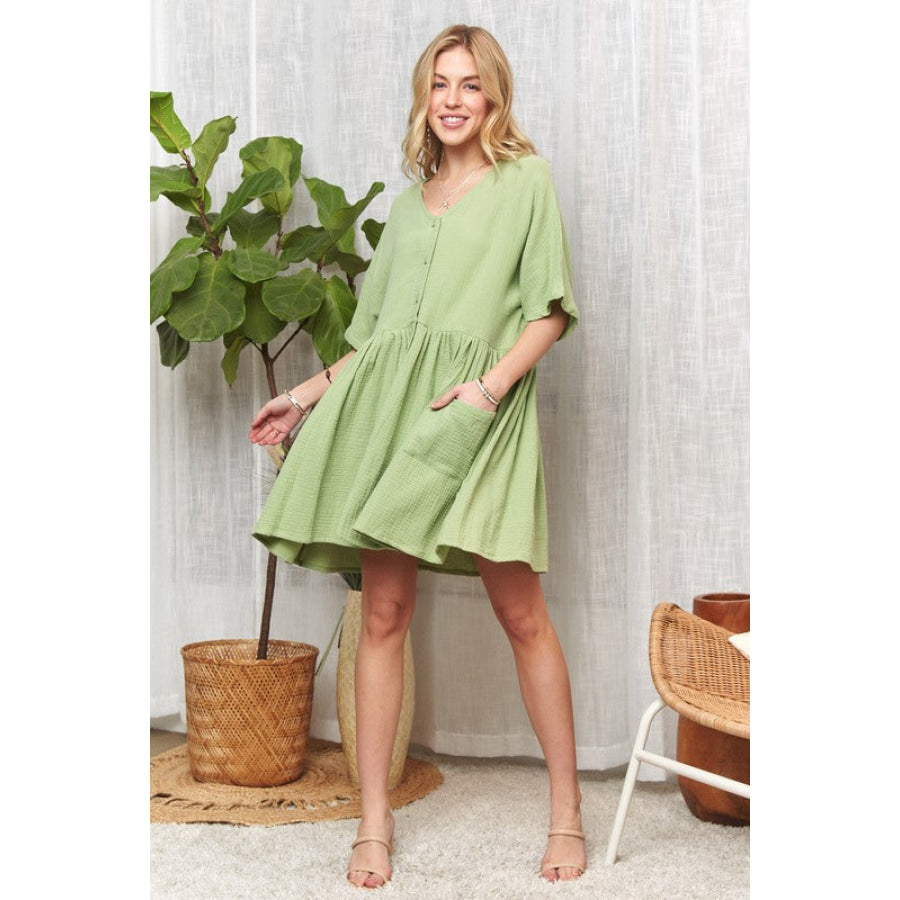 ADORA V-Neck Half Sleeve Dress with Pockets Apparel and Accessories