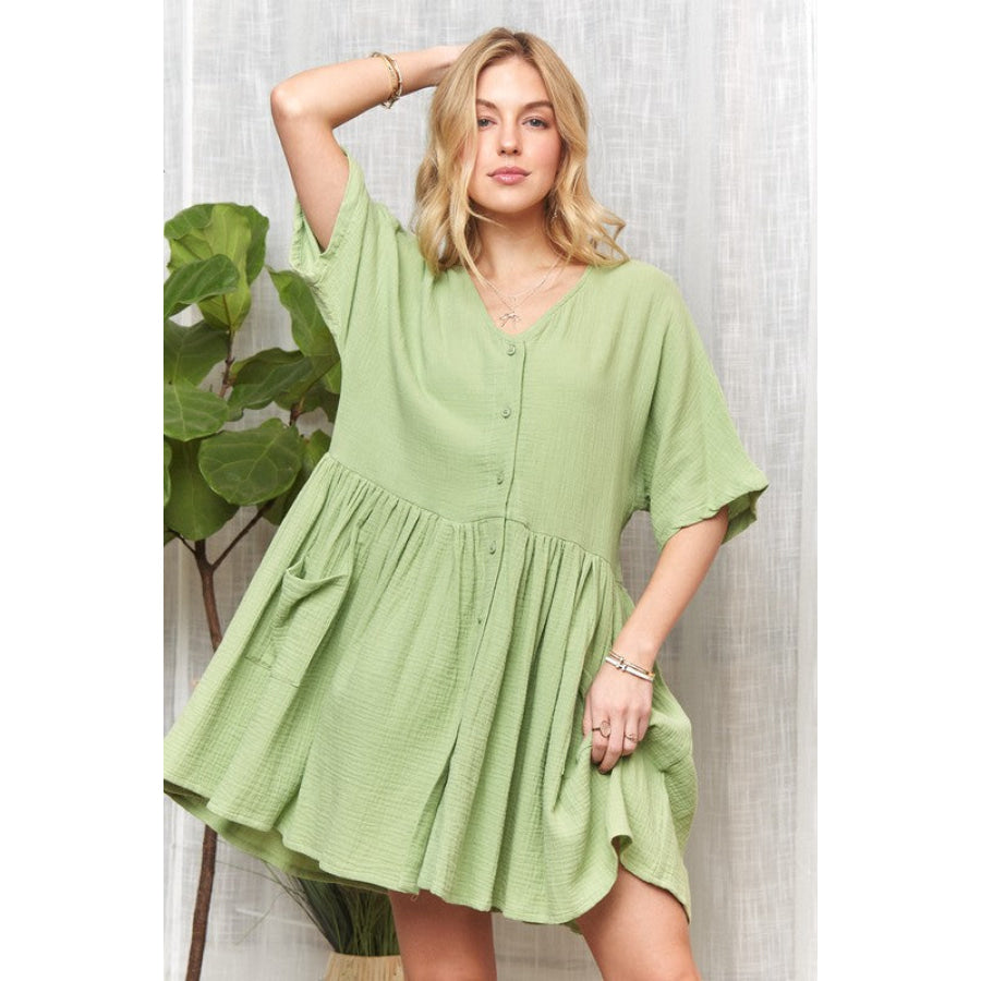 ADORA V-Neck Half Sleeve Dress with Pockets Apparel and Accessories