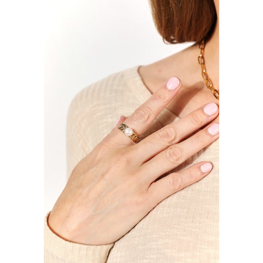 Adored Pearl Stainless Steel Open Ring Gold / One Size