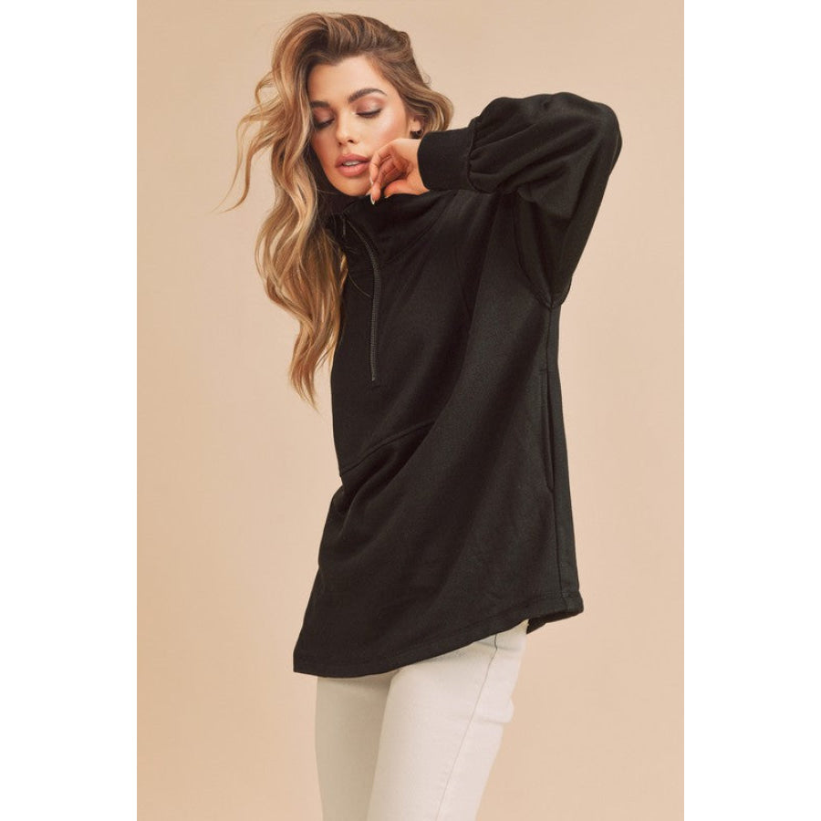 Aemi + Co Exposed Seam Half Zip Drop Shoulder Sweatshirt Apparel and Accessories