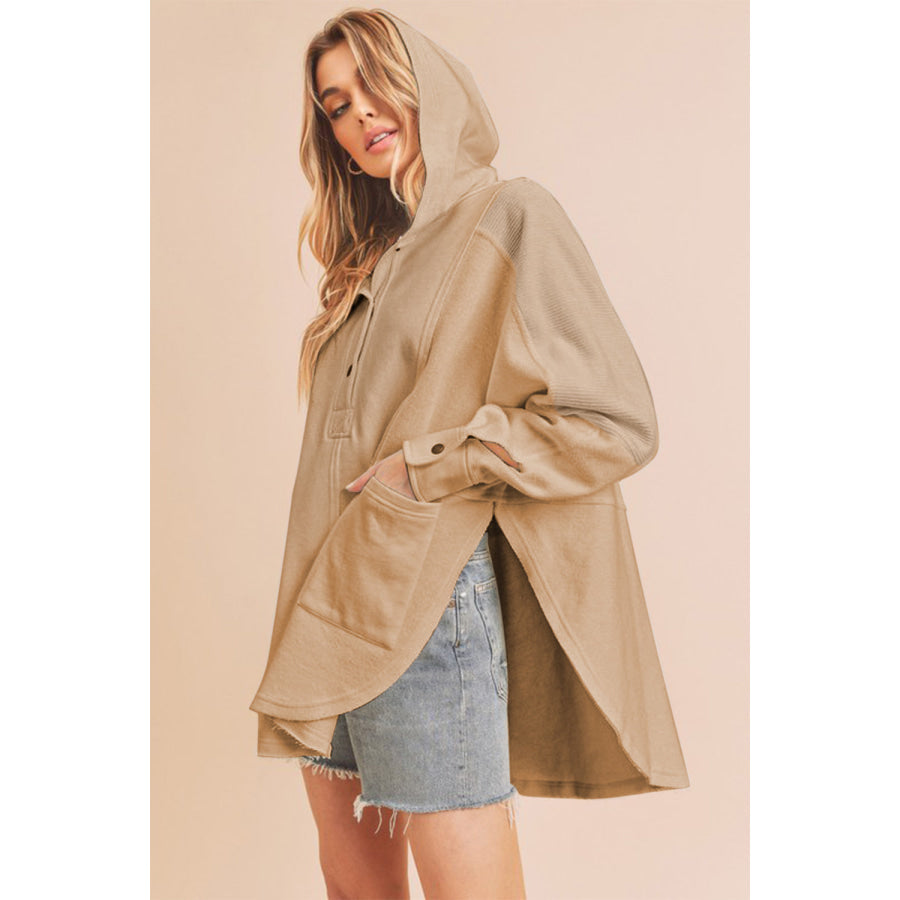 Aemi + Co Slit Half Snap Oversize Hoodie Apparel and Accessories