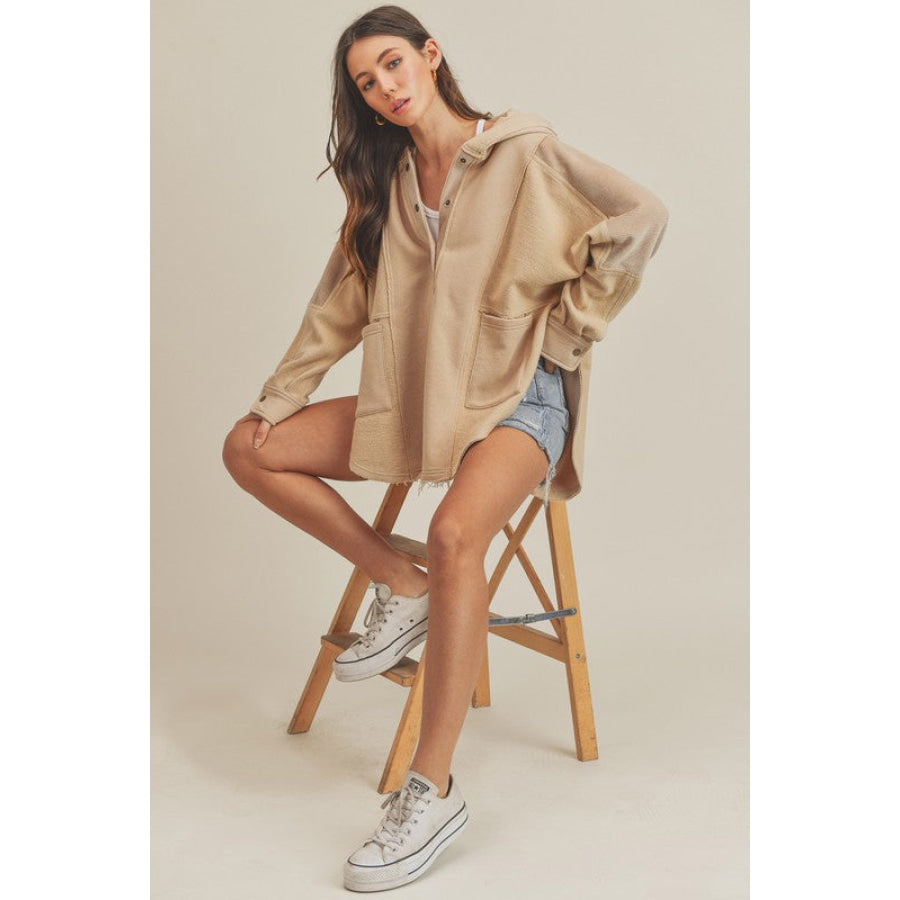 Aemi + Co Slit Half Snap Oversize Hoodie OAT / S Apparel and Accessories